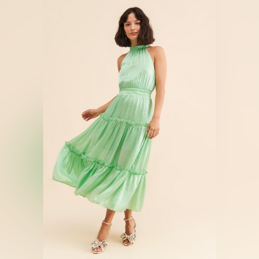 Anthropologie Teagan Maxi Dress Shimmery Light Green Women’s Size Medium - Picture 4 of 11